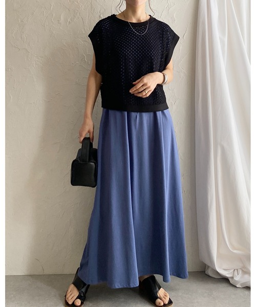 She's Closet(シーズクローゼット)の「タックフレンチスリーブロング丈AラインボリュームフレアTシャツワンピース(ワンピース・レディース・ダークブルー/ブラック/グレイッシュベージュ・FREE)」の9枚目の写真
