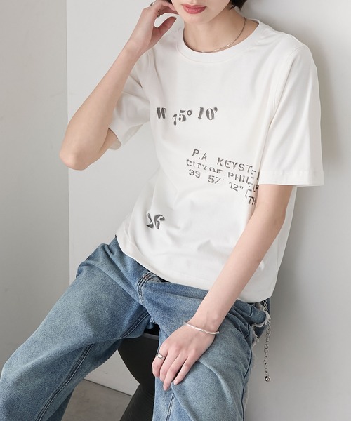 forksy.】ステンシルデザイン グラフィックプリント 半袖Tシャツ