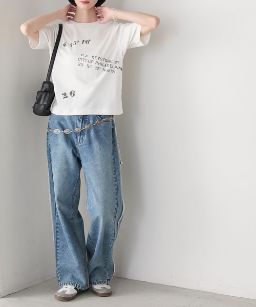 forksy.(フォルクシー)の「【forksy.】ステンシルデザイン グラフィックプリント 半袖Tシャツ(Tシャツ/カットソー・レディース・チャコール/ベージュ/オフホワイト・FREE)」の13枚目の写真