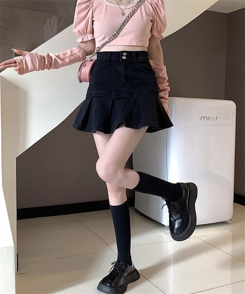 FREE STYLISTS(フリー スタイリスト)の「裾切替プリーツデニムミニスカート(デニムスカート・レディース・ブラック/ライトブルー/ブルー・L/XS/S/M/XL)」の8枚目の写真