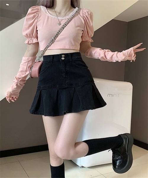 FREE STYLISTS(フリー スタイリスト)の「裾切替プリーツデニムミニスカート(デニムスカート・レディース・ブラック/ライトブルー/ブルー・L/XS/S/M/XL)」の9枚目の写真