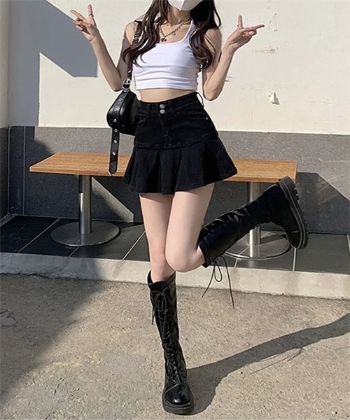 FREE STYLISTS(フリー スタイリスト)の「裾切替プリーツデニムミニスカート(デニムスカート・レディース・ブラック/ライトブルー/ブルー・L/XS/S/M/XL)」の7枚目の写真