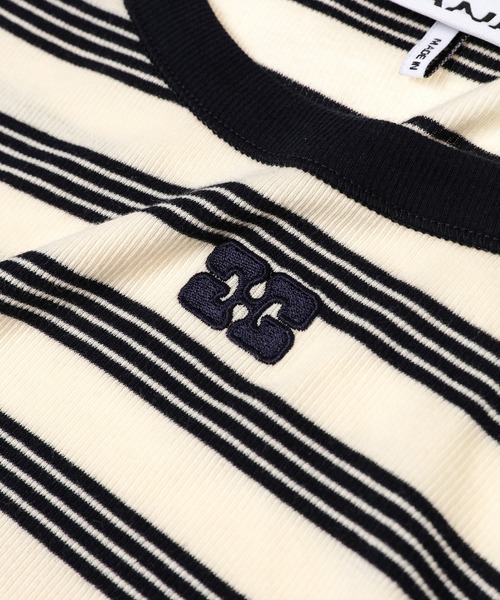 セール】Striped Soft Cotton Rib Short Sleeve Dress（ドレス