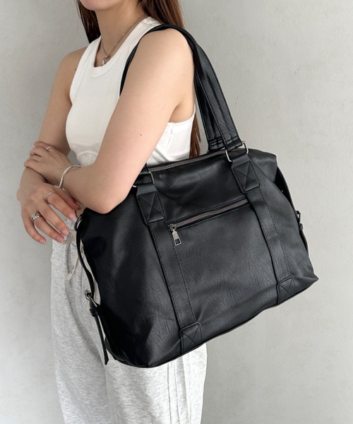 MYMOOD.(マイムード)の「【A4収納可能】PU 2WAYマルチショルダーバッグ ボストンバッグ(ボストンバッグ・レディース・ブラウン/ブラック/アイボリー・FREE)」の12枚目の写真