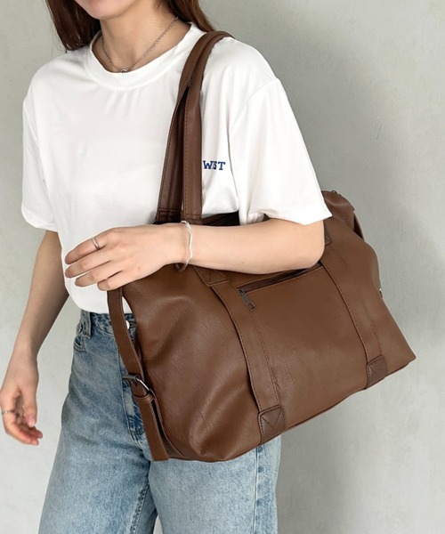 MYMOOD.(マイムード)の「【A4収納可能】PU 2WAYマルチショルダーバッグ ボストンバッグ(ボストンバッグ・レディース・ブラウン/ブラック/アイボリー・FREE)」の20枚目の写真