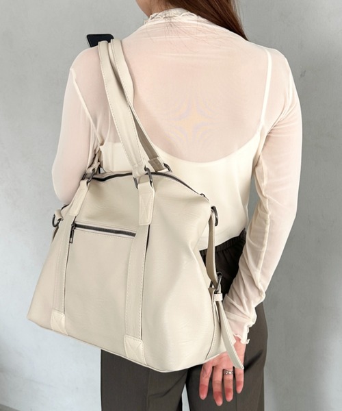 MYMOOD.(マイムード)の「【A4収納可能】PU 2WAYマルチショルダーバッグ ボストンバッグ(ボストンバッグ・レディース・ブラウン/ブラック/アイボリー・FREE)」の7枚目の写真