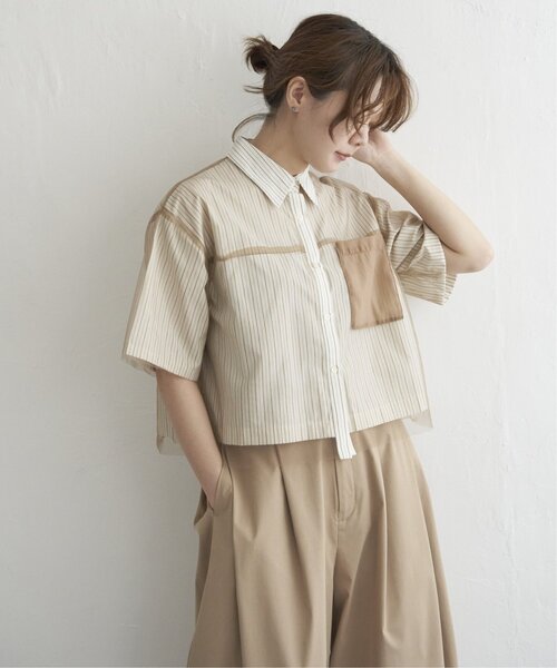 notch.（ノッチ）の「チュールレイヤード半袖シャツ（シャツ/ブラウス・レディース・オフホワイト/ブルー/ベージュ・M）」の3枚目の写真