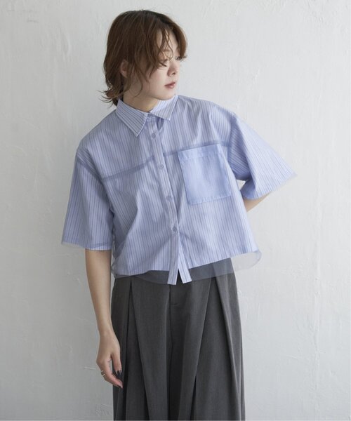 notch.（ノッチ）の「チュールレイヤード半袖シャツ（シャツ/ブラウス・レディース・オフホワイト/ブルー/ベージュ・M）」の4枚目の写真