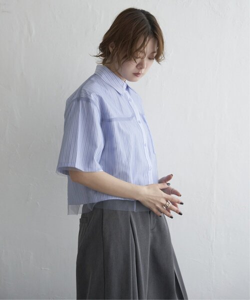 notch.（ノッチ）の「チュールレイヤード半袖シャツ（シャツ/ブラウス・レディース・オフホワイト/ブルー/ベージュ・M）」の5枚目の写真