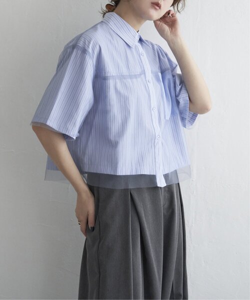 notch.（ノッチ）の「チュールレイヤード半袖シャツ（シャツ/ブラウス・レディース・オフホワイト/ブルー/ベージュ・M）」の6枚目の写真