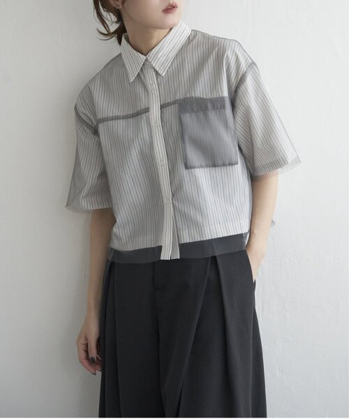 notch.（ノッチ）の「チュールレイヤード半袖シャツ（シャツ/ブラウス・レディース・オフホワイト/ブルー/ベージュ・M）」の12枚目の写真