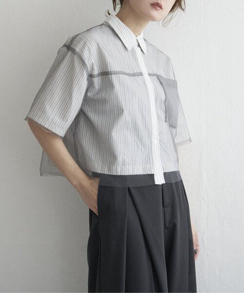 notch.（ノッチ）の「チュールレイヤード半袖シャツ（シャツ/ブラウス・レディース・オフホワイト/ブルー/ベージュ・M）」の13枚目の写真