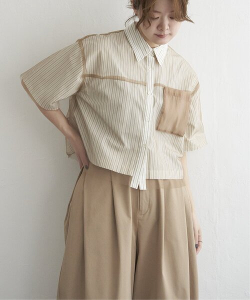 notch.（ノッチ）の「チュールレイヤード半袖シャツ（シャツ/ブラウス・レディース・オフホワイト/ブルー/ベージュ・M）」の20枚目の写真