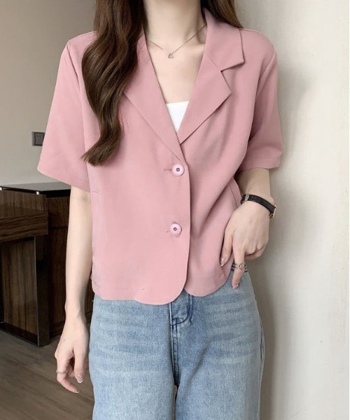 WEGO（ウィゴー）の「WEGO/半袖ショートテーラードジャケット（テーラードジャケット・レディース・ピンク/ブラック/ホワイト/ライトピンク・MEDIUM/LARGE）」の3枚目の写真