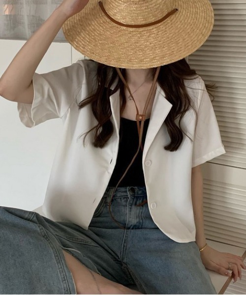 WEGO（ウィゴー）の「WEGO/半袖ショートテーラードジャケット（テーラードジャケット・レディース・ピンク/ブラック/ホワイト/ライトピンク・MEDIUM/LARGE）」の8枚目の写真