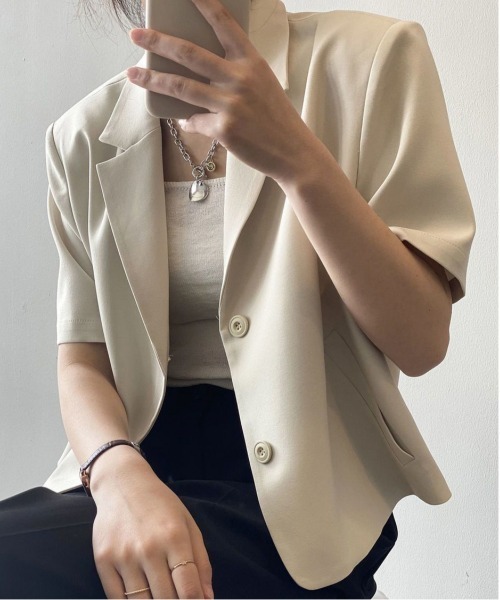 WEGO（ウィゴー）の「WEGO/半袖ショートテーラードジャケット（テーラードジャケット・レディース・ピンク/ブラック/ホワイト/ライトピンク・MEDIUM/LARGE）」の9枚目の写真