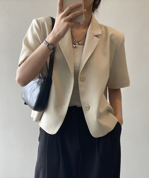 WEGO（ウィゴー）の「WEGO/半袖ショートテーラードジャケット（テーラードジャケット・レディース・ピンク/ブラック/ホワイト/ライトピンク・MEDIUM/LARGE）」の10枚目の写真