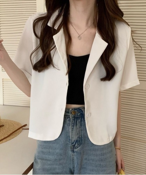 WEGO（ウィゴー）の「WEGO/半袖ショートテーラードジャケット（テーラードジャケット・レディース・ピンク/ブラック/ホワイト/ライトピンク・MEDIUM/LARGE）」の11枚目の写真