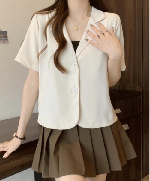 WEGO（ウィゴー）の「WEGO/半袖ショートテーラードジャケット（テーラードジャケット・レディース・ピンク/ブラック/ホワイト/ライトピンク・MEDIUM/LARGE）」の19枚目の写真