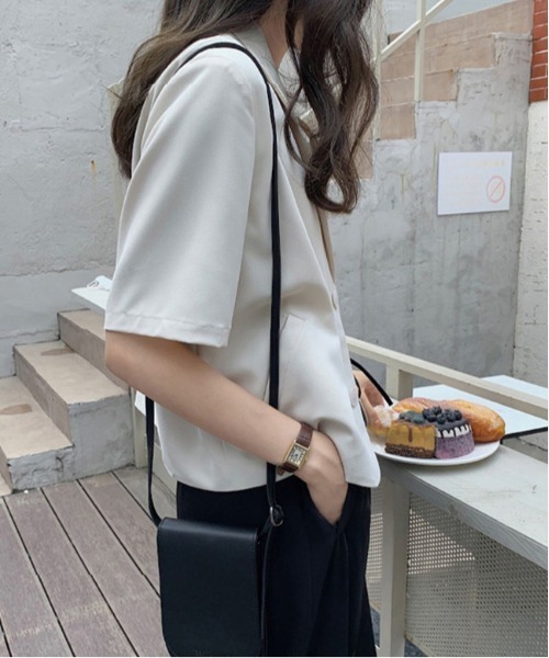 WEGO（ウィゴー）の「WEGO/半袖ショートテーラードジャケット（テーラードジャケット・レディース・ピンク/ブラック/ホワイト/ライトピンク・MEDIUM/LARGE）」の16枚目の写真