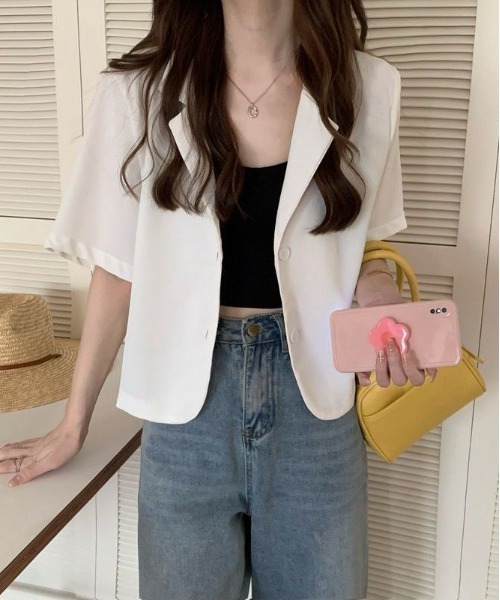 WEGO（ウィゴー）の「WEGO/半袖ショートテーラードジャケット（テーラードジャケット・レディース・ピンク/ブラック/ホワイト/ライトピンク・MEDIUM/LARGE）」の13枚目の写真