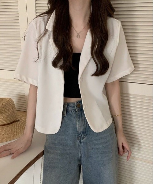 WEGO（ウィゴー）の「WEGO/半袖ショートテーラードジャケット（テーラードジャケット・レディース・ピンク/ブラック/ホワイト/ライトピンク・MEDIUM/LARGE）」の15枚目の写真