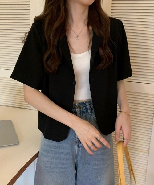 WEGO（ウィゴー）の「WEGO/半袖ショートテーラードジャケット（テーラードジャケット・レディース・ピンク/ブラック/ホワイト/ライトピンク・MEDIUM/LARGE）」の22枚目の写真