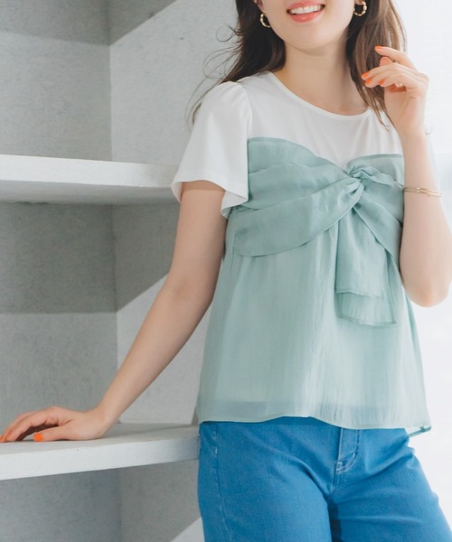 MISCH MASCH(ミッシュマッシュ)の「リボンビスチェカットソー(Tシャツ/カットソー・レディース・ブラック/ライトグリーン・フリ-)」の2枚目の写真
