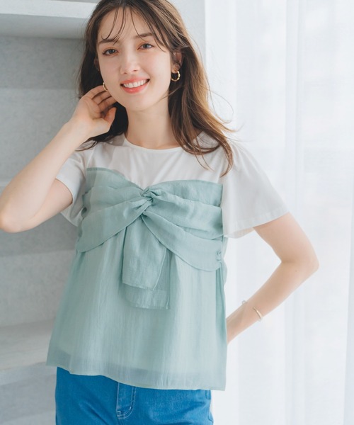 MISCH MASCH(ミッシュマッシュ)の「リボンビスチェカットソー(Tシャツ/カットソー・レディース・ブラック/ライトグリーン・フリ-)」の3枚目の写真