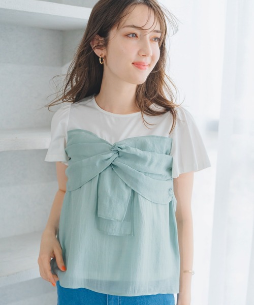MISCH MASCH(ミッシュマッシュ)の「リボンビスチェカットソー(Tシャツ/カットソー・レディース・ブラック/ライトグリーン・フリ-)」の4枚目の写真