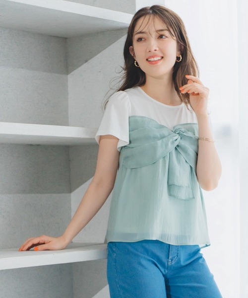 MISCH MASCH(ミッシュマッシュ)の「リボンビスチェカットソー(Tシャツ/カットソー・レディース・ブラック/ライトグリーン・フリ-)」の5枚目の写真