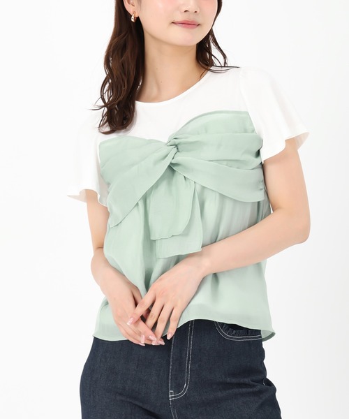 MISCH MASCH(ミッシュマッシュ)の「リボンビスチェカットソー(Tシャツ/カットソー・レディース・ブラック/ライトグリーン・フリ-)」の7枚目の写真
