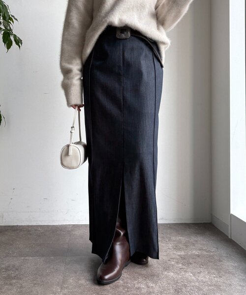 DouDou（ドゥドゥ）の「【一部WEB限定カラー】リヨセルデニムボックスピンタックスカート（スカート・レディース・ベージュ/インディゴブルー/ブラック・38/36）」の3枚目の写真