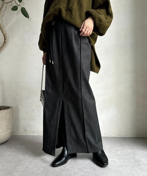 DouDou（ドゥドゥ）の「【一部WEB限定カラー】リヨセルデニムボックスピンタックスカート（スカート・レディース・ベージュ/インディゴブルー/ブラック・38/36）」の2枚目の写真