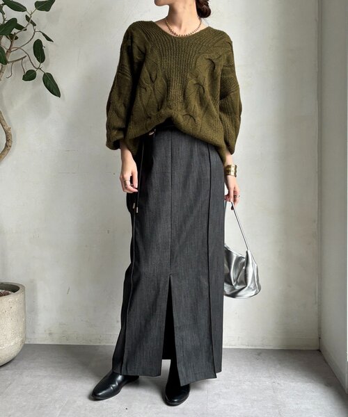 DouDou（ドゥドゥ）の「【一部WEB限定カラー】リヨセルデニムボックスピンタックスカート（スカート・レディース・ベージュ/インディゴブルー/ブラック・38/36）」の4枚目の写真