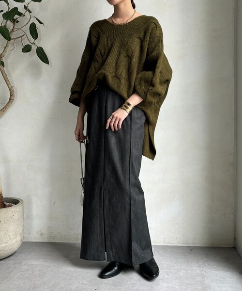 DouDou（ドゥドゥ）の「【一部WEB限定カラー】リヨセルデニムボックスピンタックスカート（スカート・レディース・ベージュ/インディゴブルー/ブラック・38/36）」の5枚目の写真