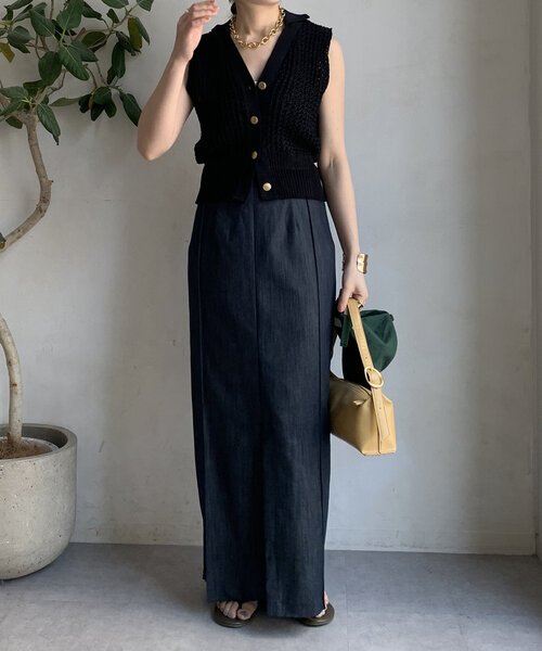 DouDou（ドゥドゥ）の「【一部WEB限定カラー】リヨセルデニムボックスピンタックスカート（スカート・レディース・ベージュ/インディゴブルー/ブラック・38/36）」の8枚目の写真