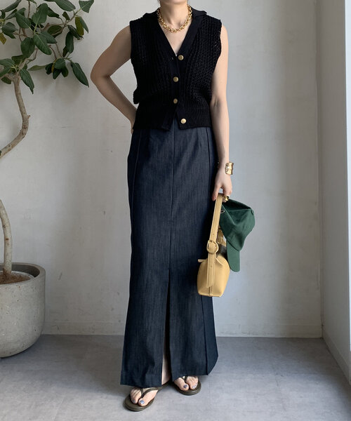 DouDou（ドゥドゥ）の「【一部WEB限定カラー】リヨセルデニムボックスピンタックスカート（スカート・レディース・ベージュ/インディゴブルー/ブラック・38/36）」の9枚目の写真