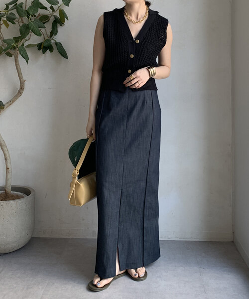 DouDou（ドゥドゥ）の「【一部WEB限定カラー】リヨセルデニムボックスピンタックスカート（スカート・レディース・ベージュ/インディゴブルー/ブラック・38/36）」の10枚目の写真