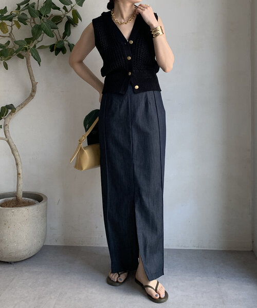 DouDou（ドゥドゥ）の「【一部WEB限定カラー】リヨセルデニムボックスピンタックスカート（スカート・レディース・ベージュ/インディゴブルー/ブラック・38/36）」の11枚目の写真