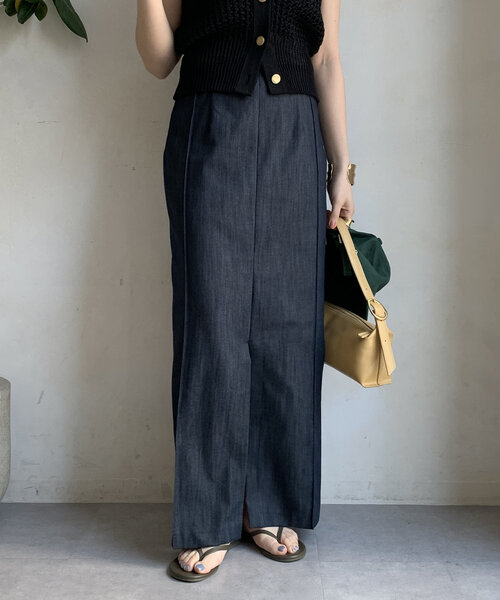 DouDou（ドゥドゥ）の「【一部WEB限定カラー】リヨセルデニムボックスピンタックスカート（スカート・レディース・ベージュ/インディゴブルー/ブラック・38/36）」の13枚目の写真