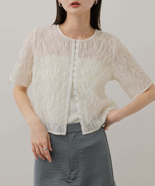 SENSE OF PLACE by URBAN RESEARCH(センスオブプレイスバイアーバンリサーチ)の「フロントホックシャーリングブラウス(シャツ/ブラウス・レディース・アイボリー/ライトブルー/ブラック・ONE)」の8枚目の写真