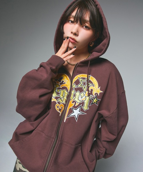 っぱる FACE BOX PATCH ZIP UP SWEAT HOODIE（パーカー）｜X-girl