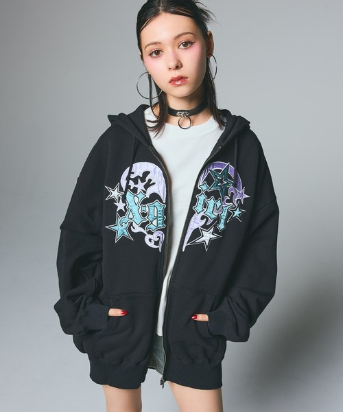 っぱる FACE BOX PATCH ZIP UP SWEAT HOODIE（パーカー）｜X-girl