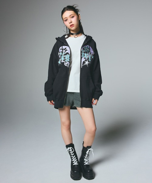 っぱる FACE BOX PATCH ZIP UP SWEAT HOODIE（パーカー）｜X-girl