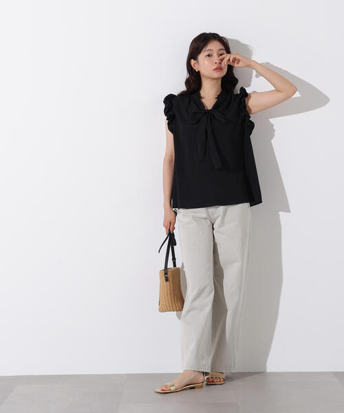 N.(N. Natural Beauty Basic)(エヌエヌナチュラルビューティーベーシック)の「フリルスリーブバックリボンブラウス(シャツ/ブラウス・レディース・ブラック/ブルー/ラベンダー・MEDIUM)」の11枚目の写真