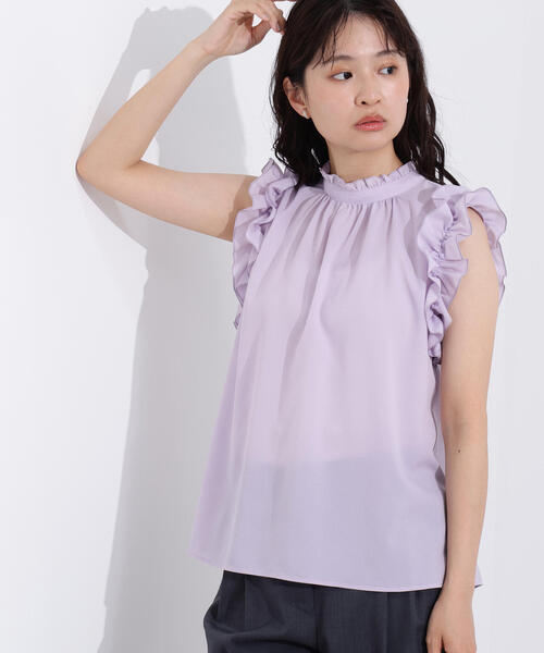 N.(N. Natural Beauty Basic)(エヌエヌナチュラルビューティーベーシック)の「フリルスリーブバックリボンブラウス(シャツ/ブラウス・レディース・ブラック/ブルー/ラベンダー・MEDIUM)」の3枚目の写真