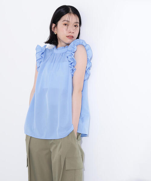 N.(N. Natural Beauty Basic)(エヌエヌナチュラルビューティーベーシック)の「フリルスリーブバックリボンブラウス(シャツ/ブラウス・レディース・ブラック/ブルー/ラベンダー・MEDIUM)」の1枚目の写真