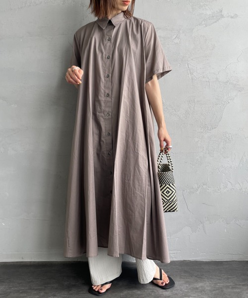 mizuiro ind/ミズイロインド] ハーフスリーブ フレア シャツ