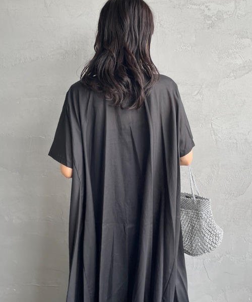 mizuiro ind/ミズイロインド] ハーフスリーブ フレア シャツワンピース